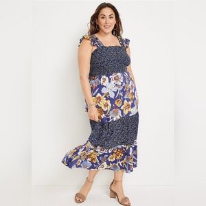 New Maurices Blue Floral Smocked Midi Dress Size 2X